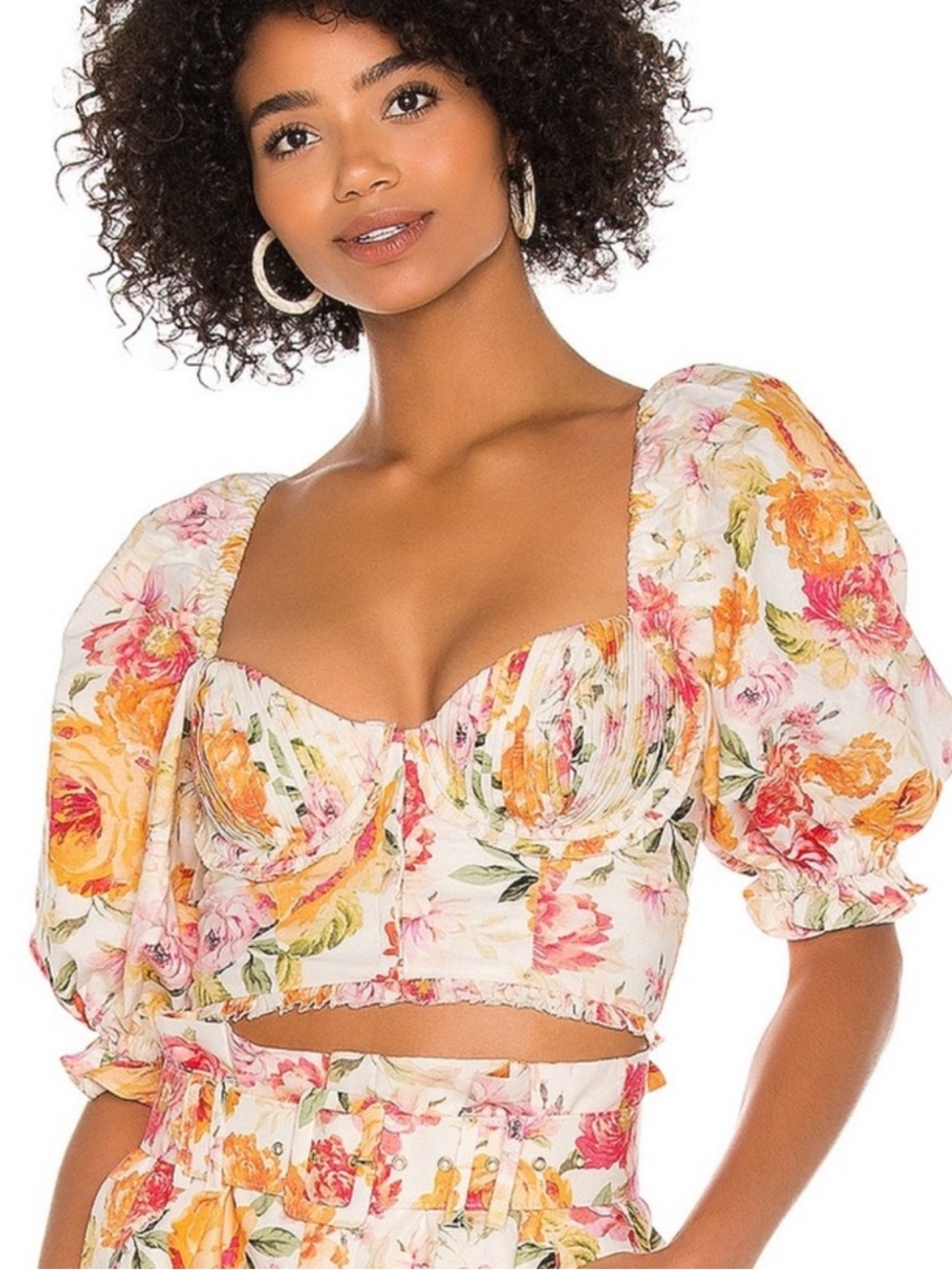 For love & lemons Peony cropped linen blend puffy sleeve top